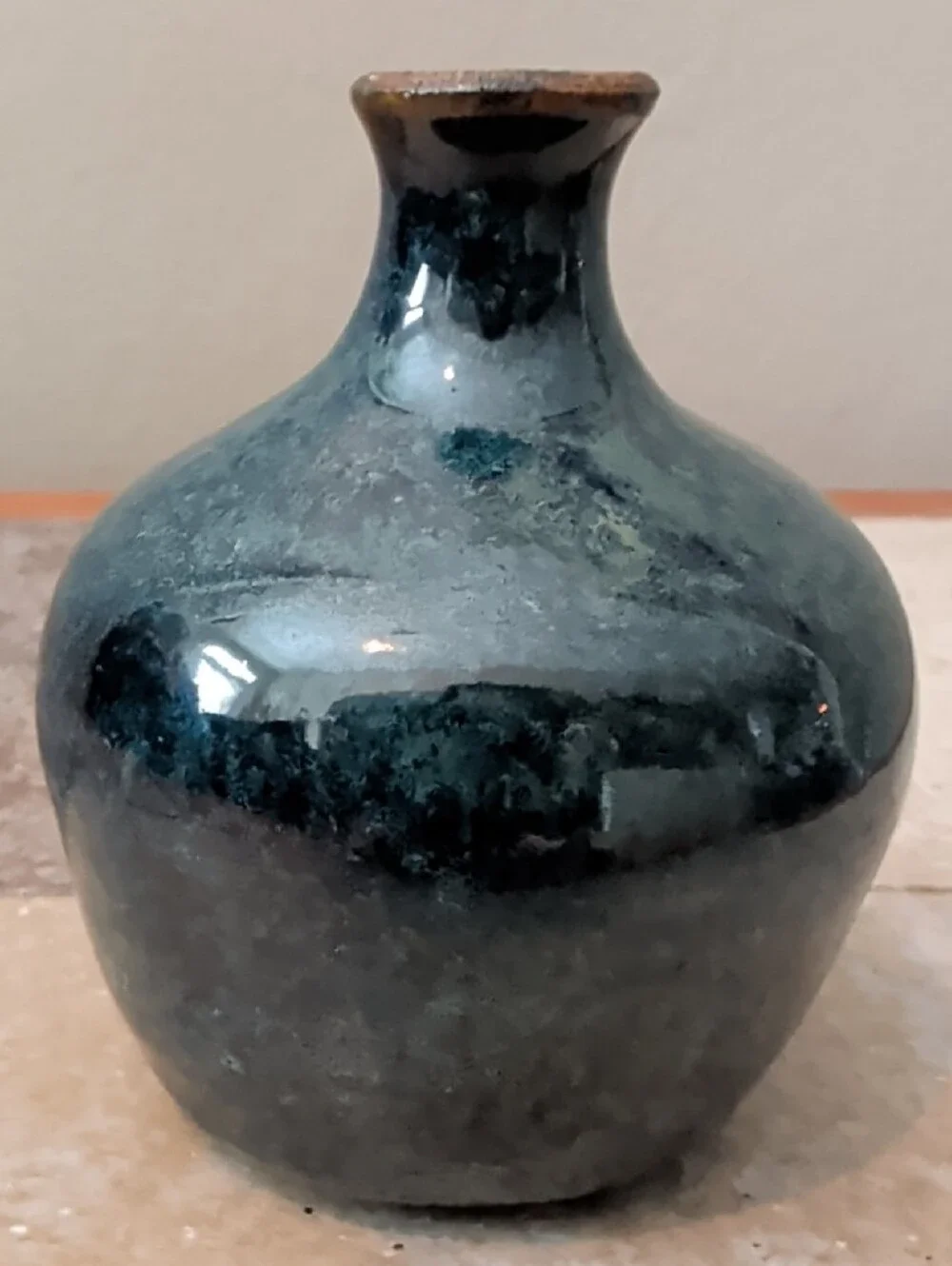 Glazed Ceramic Bulb Vase in Deep Ocean Blue Mark's Pottery Stoneware Artisan